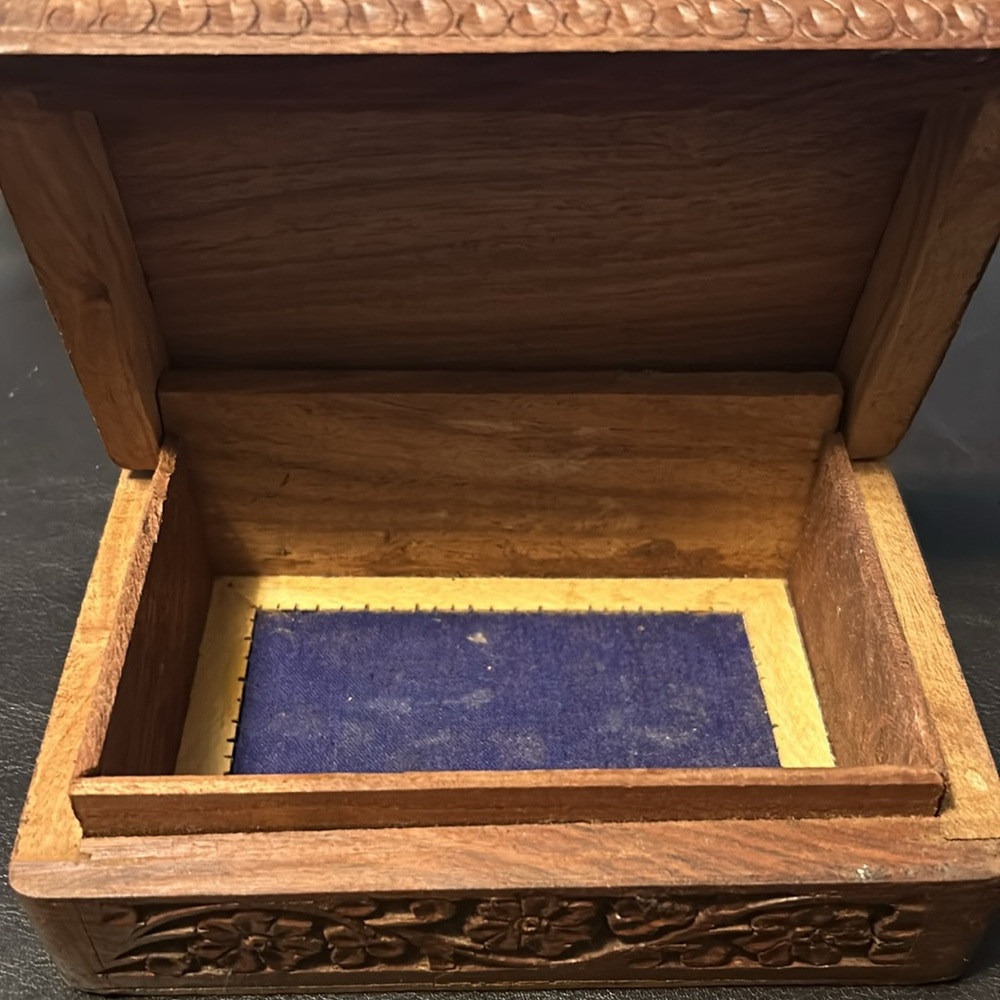 Vintage hand carved wooden Jewelry Box